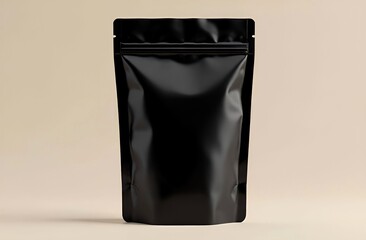 Blank craft plastic pouch, black packages big and small on white background, mylar bags isolated for coffee or food, cosmetic products, snack, candy. Different sizes, mock up. white background.