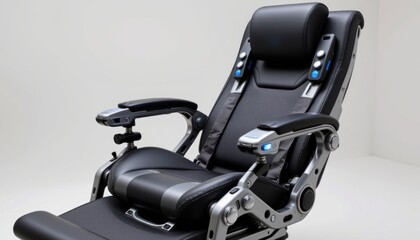 Naklejka premium Overengineering concept, High-tech ergonomic massage chair with sleek design.