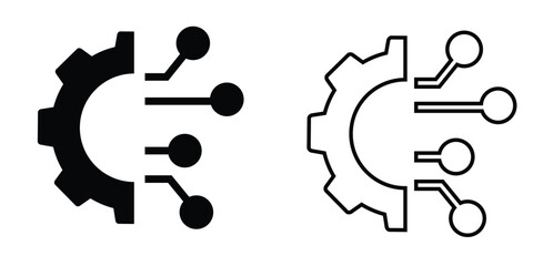 Modern tech logo design featuring a gear and digital connections in contrasting colors for innovative branding