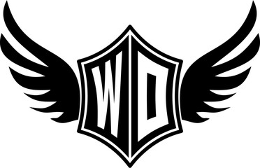WO logo emblem with winged and shield template
