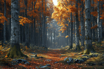 Fototapeta premium A Calm Walk Through a Dense Forest with Rustling Leaves