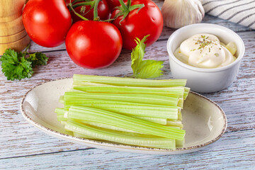 Dietary green celery stick heap