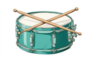 Teal drum with crossed sticks