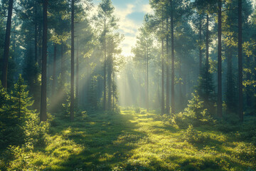 Obraz premium The Breath of Nature: Wind Passing Through Towering Trees