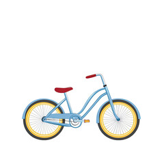 A sense of flat illustration style, a blue bicycle with yellow wheels and a red handlebar, a simple background PNG
