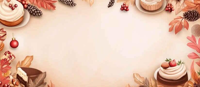 Thanksgiving Food and Dessert for party invitation, Christmas party celebration with dinner meal on table