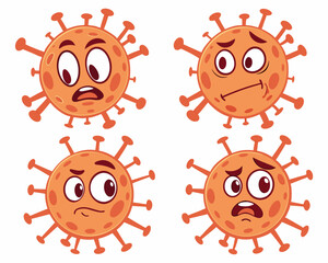 COVID-19 virus emoji icons featuring a range of intense facial expressions, such as fear and anger, in clean vector format.