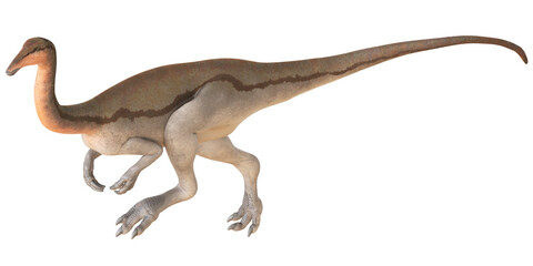 Realistic depiction of a bipedal dinosaur.