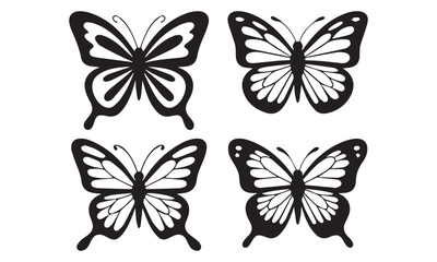 Collection of classic butterfly silhouettes with symmetrical wing patterns on white background

