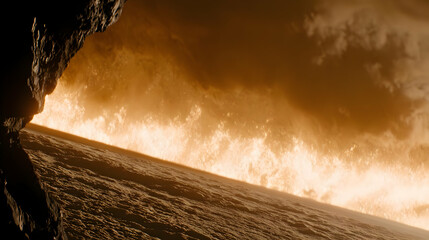 carved into a glowing asteroid floating above a gas giant planet