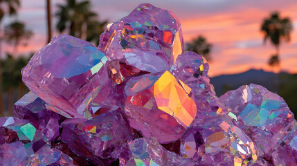 of broken mirrors reflecting a kaleidoscope sky with changing shapes and symbols