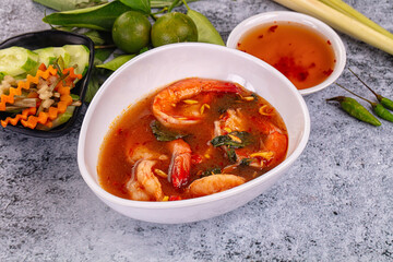 Asian sour spicy soup with prawn