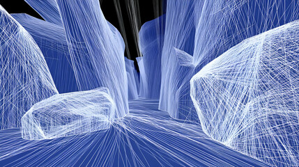 canyon with jagged lines of code running through glowing cliffs