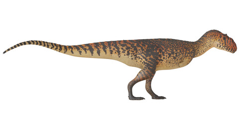 Side view of a colorful dinosaur model.