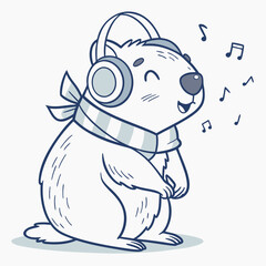 Frosty Winter themed SVG: Joyful Quokka with wearing headphones in a Cozy winter environment