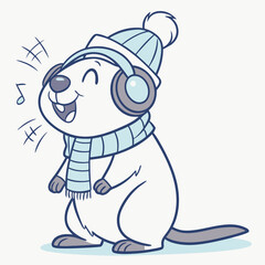 Frosty Winter themed SVG: Joyful Quokka with wearing headphones in a Cozy winter environment