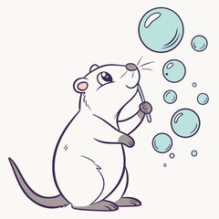 Delightful Joyful Quokka Under the Sea scene with blowing bubbles – Ocean Dreams vector illustration