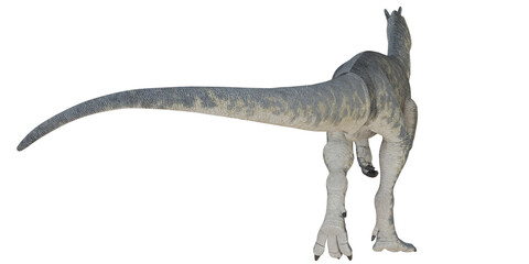 Realistic depiction of a dinosaur's powerful tail and legs.