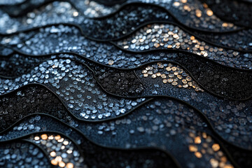 Luxurious Black Sequin Design in Seamless Wave Formation