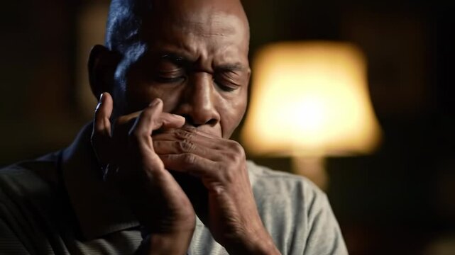 Man playing harmonica portrait