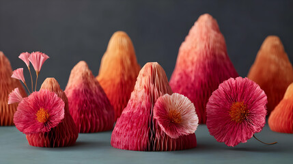 peaks made of folded light and floating panels shifting shape constantly