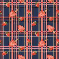 Summer Ice Cream Background. Seamless watercolor pattern with fruit ice cream. Design for menu and textile, wrapping, scrapbooking and stationery