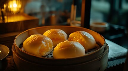 Steamed Buns in Bamboo Steamer Delicious Asian Cuisine