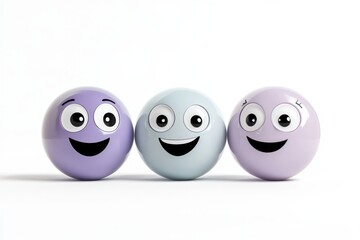 Three smiling emoji balls on white background