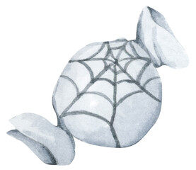 Watercolor Cute Halloween Wrapped Candy. Confectionery for Holiday Packaging and Party Decor. Trick or Treat Candy Illustration.