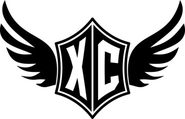 XC logo emblem with winged and shield template