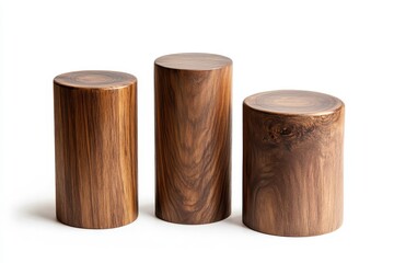 Three wooden stools on white background