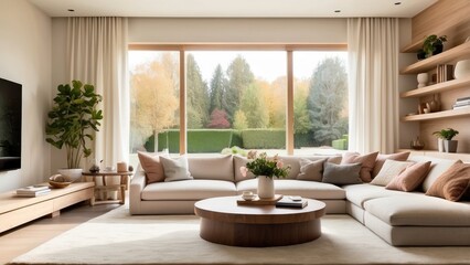 Luxury Living Room with Open Layout and TV in Modern Home
