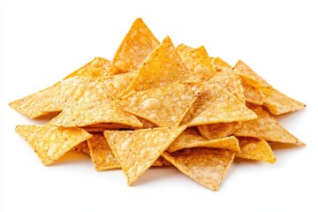 Pile of tortilla chips on a white background