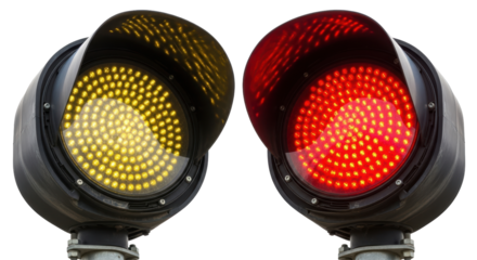 Isolated Illuminated Yellow and Red Traffic Lights