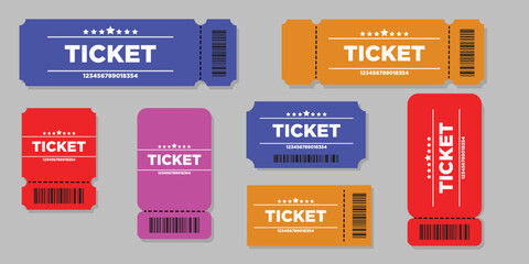 Obraz premium Ticket isolated background. Vector. Circus, movie, concert, concert, play, performance, party, event, festival ticket realistic template red-white . Ticket icon for website.