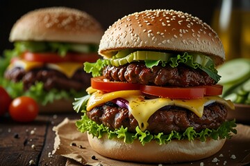 Juicy double cheeseburger with fresh toppings