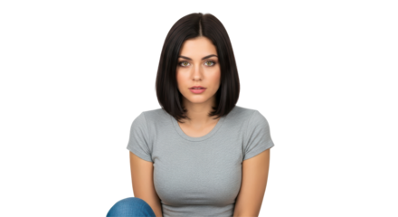 Isolated Beautiful Brunette Woman with a Pensive Gaze