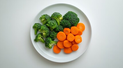 Serving of Fresh Broccoli and Sliced Carrots on White Plate