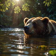 brown bear in water