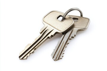 Two silver keys on a ring, isolated on white