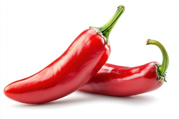 Two red chili peppers isolated on white background