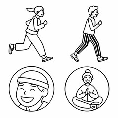 illustration of images of people exercising, walking, standing