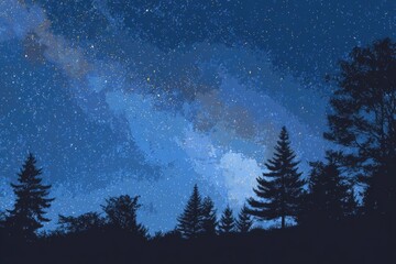 Night sky over dark forest