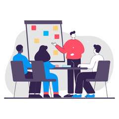 Business Teamwork Concept. Vector illustration in flat style of puzzle pieces with different people in business suits in each, performing various work