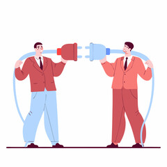 Business Teamwork Concept. Vector illustration in flat style of puzzle pieces with different people in business suits in each, performing various work
