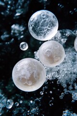 Frozen air bubbles suspended in clear textured ice