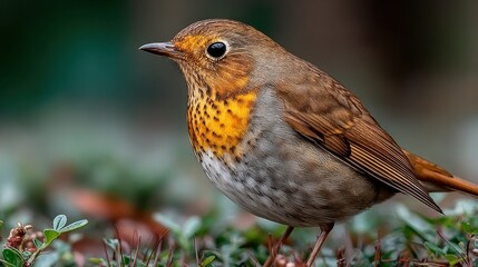 Close-Up of a European Robin with Orange and Spotted Chest