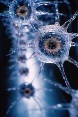 Neurons intricately connected resembling a cosmic dance of light and structure