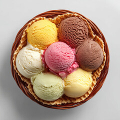 Elegant Waffle Bowl with Gourmet Ice Cream Scoops on Transparent Background


