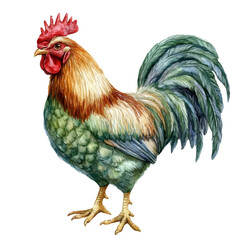 watercolor vector of Rooster, isolated on a white background.